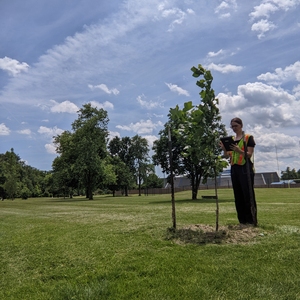 2022 McKinney Climate Fellow Ava Hartman on field at Terre Haute, IN, as a part of the Urban Green Infrastructure Cohort