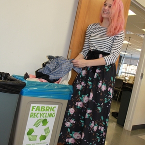 Kent State University Fashion School student recycles fabric scraps.